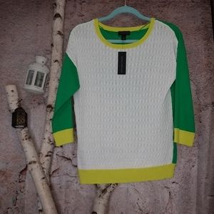 Worthington Sweater colorblock green crew neck